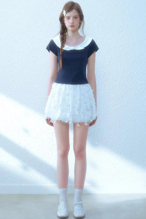 Navy Peplum Top