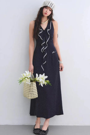 Navy Ruffled Lace Dress