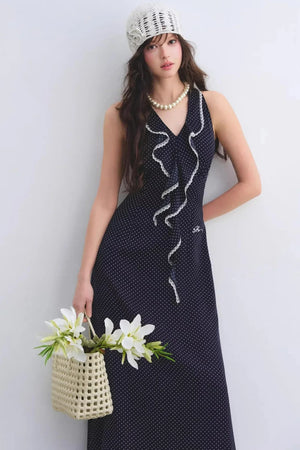 Navy Ruffled Lace Dress