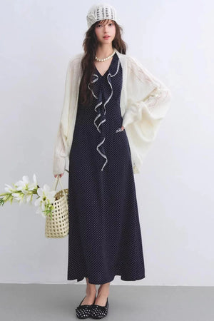 Navy Ruffled Lace Dress