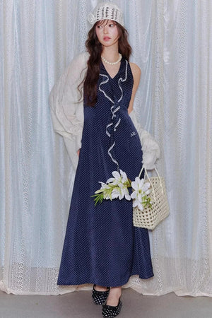 Navy Ruffled Lace Dress