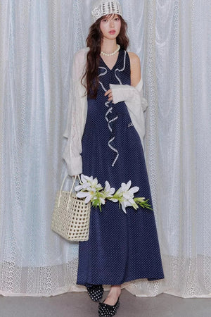 Navy Ruffled Lace Dress