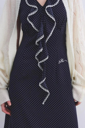 Navy Ruffled Lace Dress