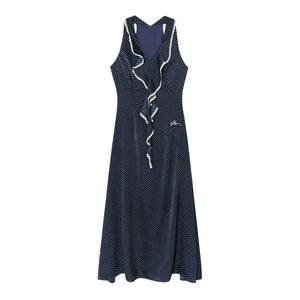 Navy Ruffled Lace Dress