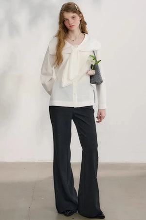 Navy Wave Lace Blouse