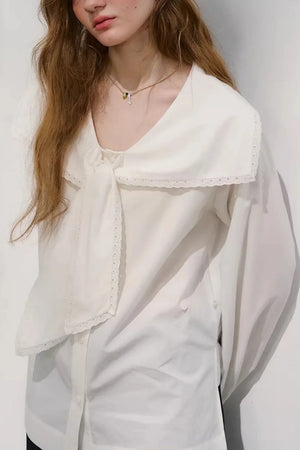 Navy Wave Lace Blouse