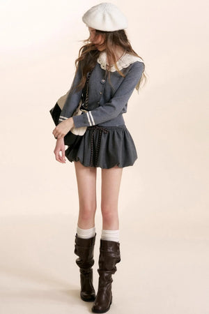 Navycore Crochet Lace-Up Cardigan