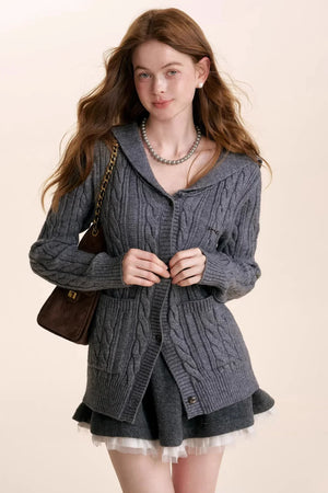 Navycore Wool Chain Embroidery Cardigan