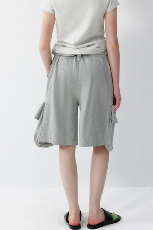 Neutral Cotton Rolled Hem Shorts