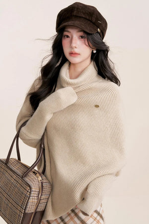 Oatmeal Asymmetrical Cape Sweater