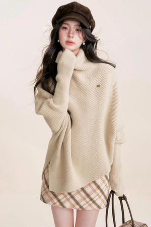 Oatmeal Asymmetrical Cape Sweater