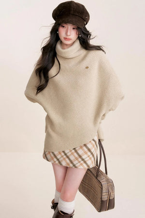 Oatmeal Asymmetrical Cape Sweater