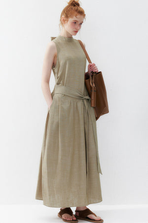 Oatmeal Tie-Up Tencel Dress