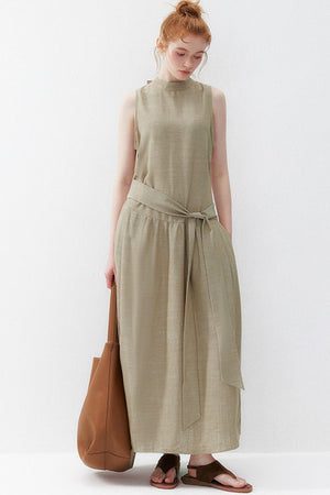 Oatmeal Tie-Up Tencel Dress