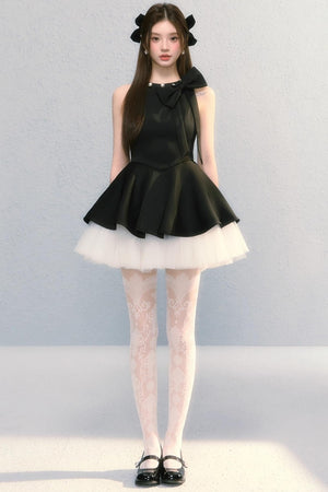 Obsidian French Bow Sleeveless A-Line Dress
