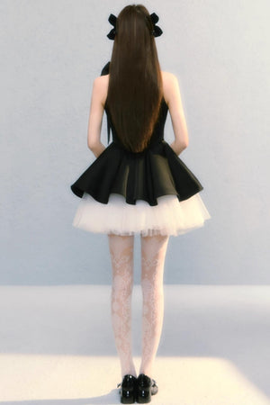 Obsidian French Bow Sleeveless A-Line Dress