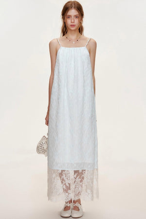 Ocean Blue Lace A-Line Dress