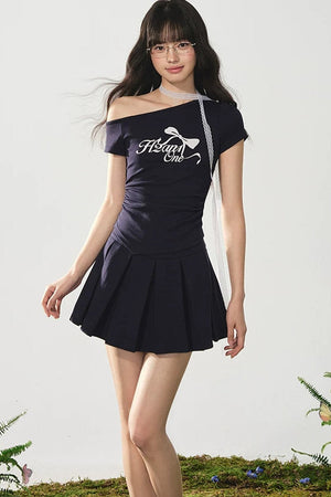 Off-Shoulder Bow Short Sleeve Top Set-Up