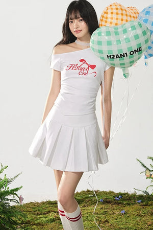 Off-Shoulder Bow Short Sleeve Top Set-Up