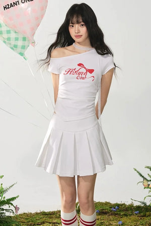 Off-Shoulder Bow Short Sleeve Top Set-Up