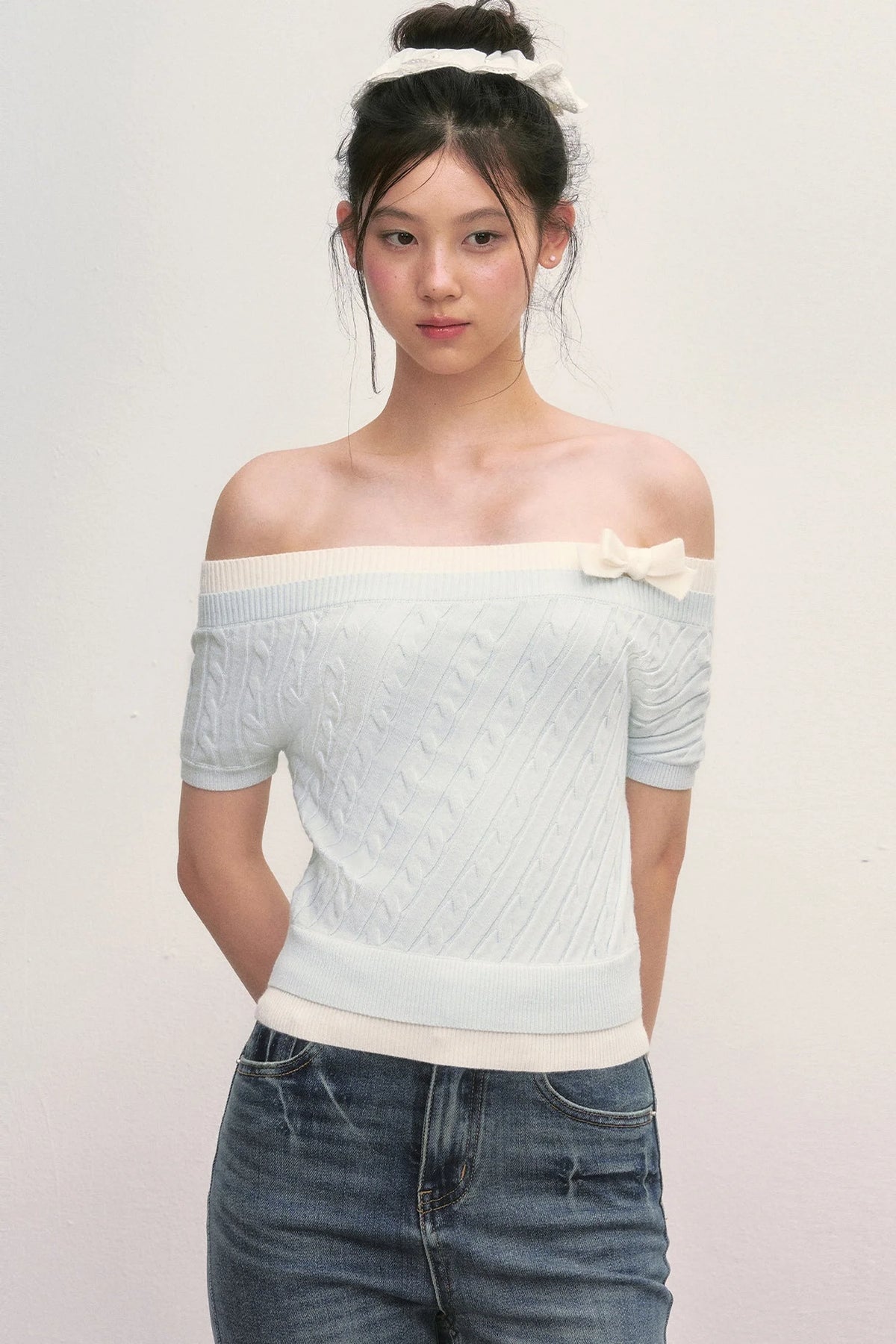 Off-Shoulder Cable Knit Top