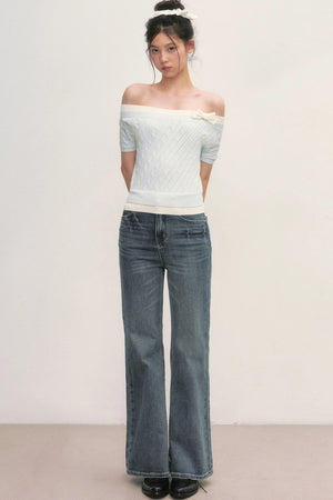 Off-Shoulder Cable Knit Top
