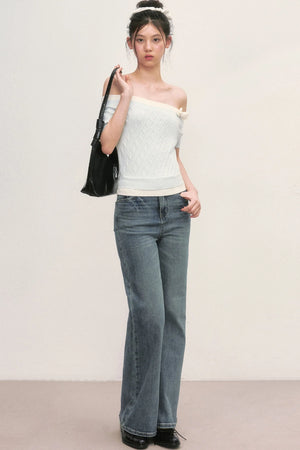 Off-Shoulder Cable Knit Top