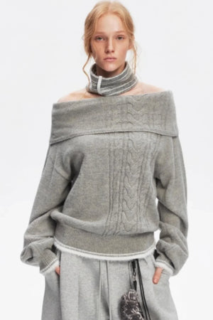 Off-Shoulder Color-Blocked Knit Sweater