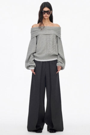 Off-Shoulder Color-Blocked Knit Sweater