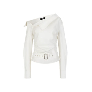 Off-Shoulder Cropped Pleated Shirt