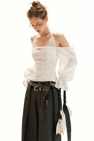 Off-Shoulder Flared Sleeve Blouse