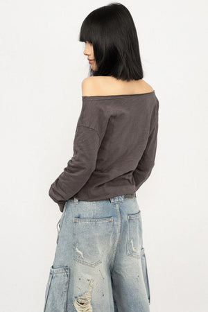 Off-Shoulder Gray Slim Top