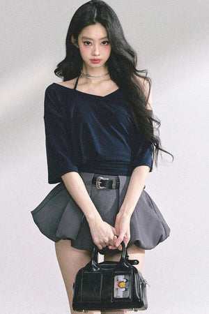 Off-Shoulder Halter Neck Rayon Top