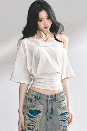 Off-Shoulder Halter Neck Rayon Top