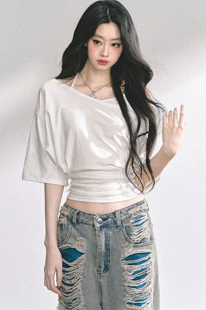 Off-Shoulder Halter Neck Rayon Top