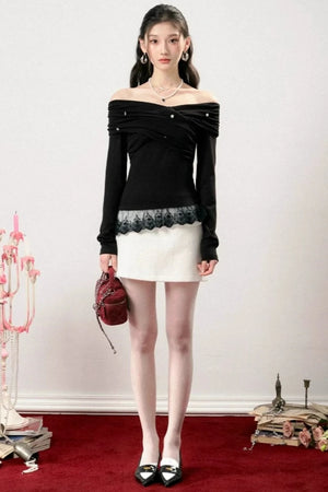 Off-Shoulder Lace Asymmetrical Top