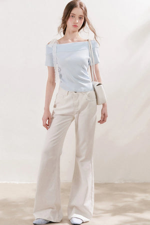 Off-Shoulder Lace Bow Knit Top
