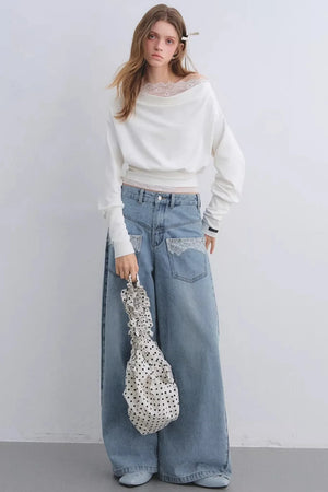 Off-Shoulder Lace Patchwork Top