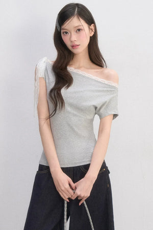 Off-Shoulder Lace-Up Blouse