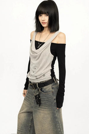 Off-Shoulder Long Sleeve Two-Piece Top