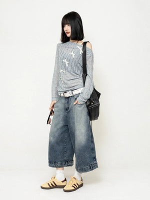 Off-Shoulder Mesh Cut-Out Blouse Top