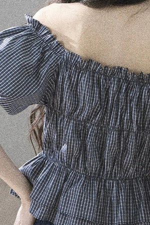 Off-Shoulder Plaid Puff Sleeve Top