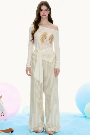 Off-Shoulder Retro Tie-Waist T-Shirt