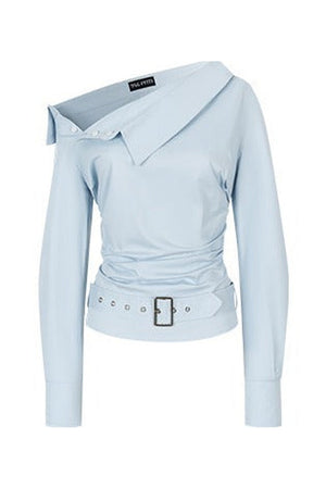 Off-Shoulder Ruched Belt Shirt