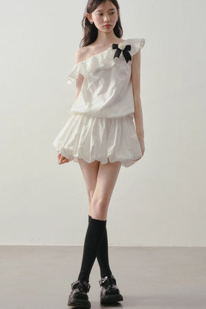 Off-Shoulder Ruffle Bowknot Dress