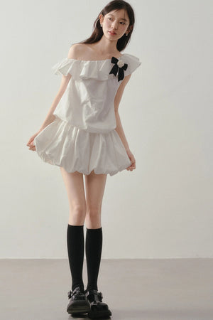 Off-Shoulder Ruffle Bowknot Dress