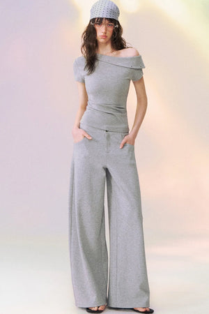 Off-Shoulder Short-Sleeve Top and Pants Set-Up