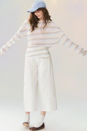 Off-Shoulder Striped Long-Sleeve Blouse