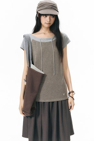 Off-Shoulder Striped Raglan T-Shirt