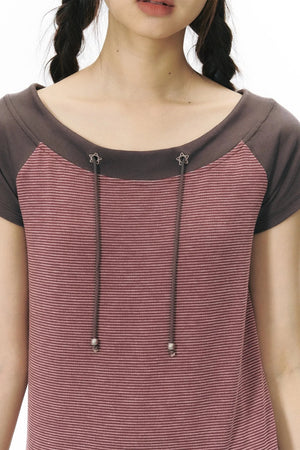 Off-Shoulder Striped Raglan T-Shirt